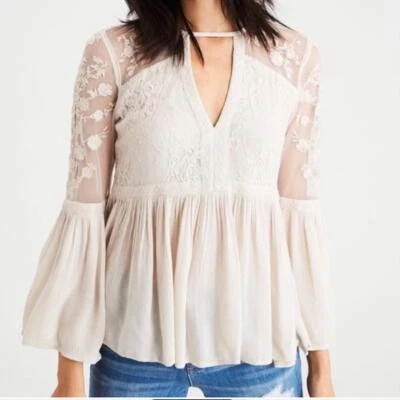 Blusa boho de encaje manga larga para mujer talla XS de American Eagle Outfitters nueva con etiquetas Foto 1 de 4