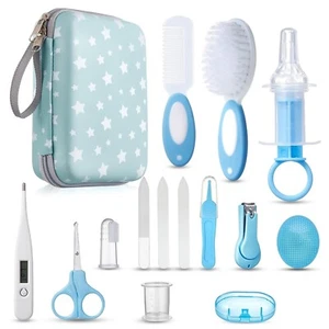 Baby Pflegeset Set 15-teilig mit Thermometer Bürste Nagelschere Pfeile Blau B506 - Bild 1 von 8