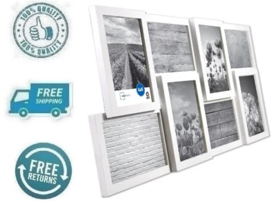 Nuevo Collage Blanco Marco Plástico Soporte para Fotos con Soporte 8 Aperturas 4x6" Foto 1 de 4