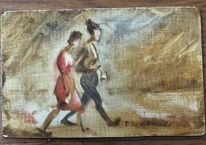Oil On Board Antique Paintings Signed Childs Original OOAK 3 1/2" x 5 1/2" - Picture 1 of 3