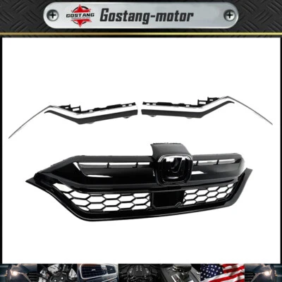 Front Bumper Honeycomb Grille+Chrome Trim Decor Strip For 2020-2022 Honda CR-V - Image 1 of 4