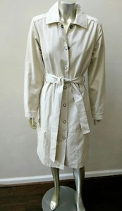 RETRO VINTAGE 70s 80s CREAM BOHO MOD 100% COTTON BELTED PANE TRENCH COAT sz XS - Picture 1 of 8