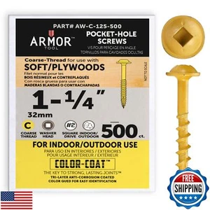 ARMOR TOOL Pocket Hole Screws - 1-1/4" Coarse Thread Joinery Screws 500 Pack - Picture 1 of 5