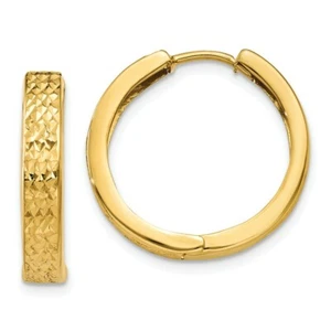 14k 14kt Yellow Gold Diamond-cut Hinged Hoop Earrings 15mm X 3.5mm - Picture 1 of 4