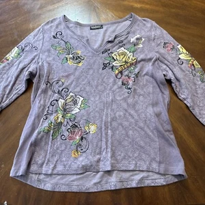 Y2K Vanilla Sugar Purple Embellished Rose Pattern Shirt Blouse Size 1X - Picture 1 of 8