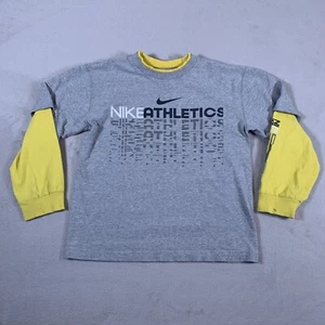 VINTAGE Nike Shirt Youth Medium Gray Long Sleeve Swoosh Casual Athletic Boys U19 - Picture 1 of 16
