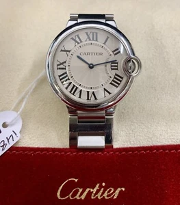 Cartier Ballon Bleu 3005 Stainless Steel Silver 36mm Quartz Watch + Pouch - Picture 1 of 14