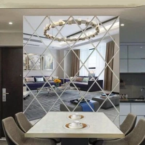 3D Mirror Acrylic Wall Sticker Diamond Art Mural Decal Home Room Decor Removable - Picture 1 of 15