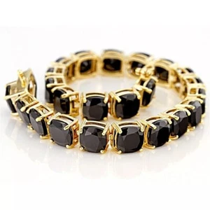 14K Yellow Gold Finish 8Ct Round Cut Black Diamond Women's Bracelet Lab-Created. - Picture 1 of 6