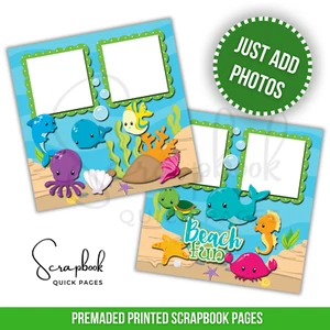 Beach Fun Scrapbook Sea Ocean Vacation PRINTED Premade Scrapbook Quick Pages 52 - Picture 1 of 2