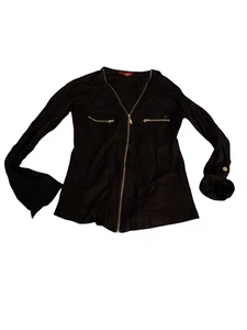 Blusa Top Guess Negra Dorada Cremallera Frontal Para Mujer - Mediana - Nueva Sin Etiquetas - Imagen 1 de 4