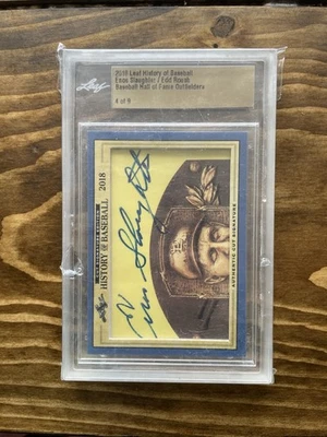 2018 Leaf History of Baseball Enos Slaughter/ Edd Roush 4 of 9 Cut Signatures - Image 1 of 2