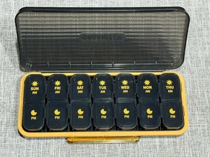 Weekly Pill Box Organizer Black/Gold - Picture 1 of 7