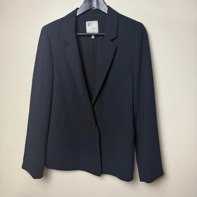 Blazer Joie Feminino Preto Manga Longa Bolsos Um Botão Tamanho 12 FLAW Carreira Trabalho - Imagem 1 de 4