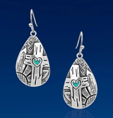 MONTANA SILVERSMITHS Blooming Cross Opal Teardrop Earrings Retail $50 - NEW! - Image 1 of 4
