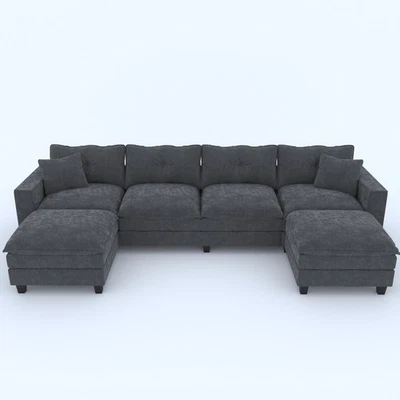 Modernos juegos de sofá seccional en forma de U sofá modular tapizado de chenilla de 6 plazas Foto 1 de 4