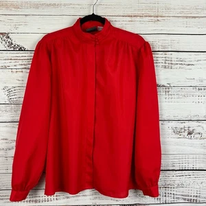 Elegante viktorianische Damenbluse Vintage BLVD East rot Satin geknöpft hoher Stehkragen 18W - Bild 1 von 6