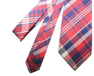 Lands End Cotton Madras red Blue Tie Preppy Ivy Style 3" Extra Long 60" - Picture 1 of 4