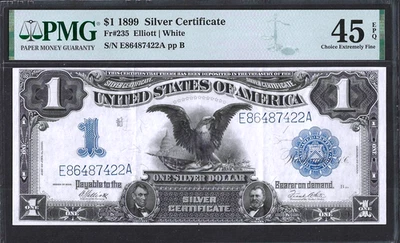 1899 $1 SILVER CERTIFICATE BLACK EAGLE ~ SUPER PMG CHOICE EXTREMELY FINE 45 EPQ - Image 1 of 2
