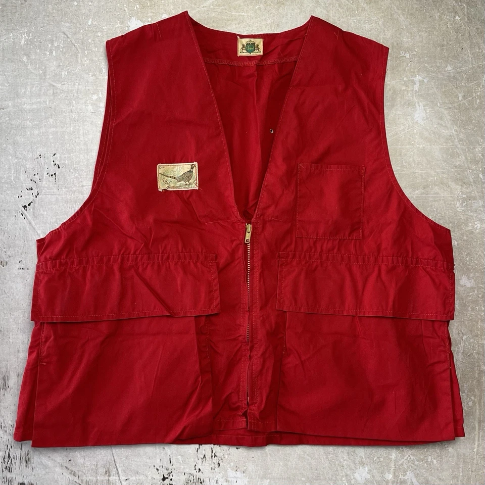 True Vintage 1940s Ideal Made in USA Red Hunting Fishing Vest Talon Bird Pockets - Image 1 of 4