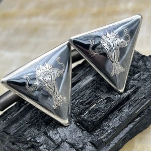 Vintage Sterling Silber .925 Siam drei Elefanten Ganesha Gottheit Manschettenknöpfe 8 gr - Bild 1 von 5