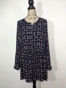 NWT Daniel Rainn Womens Navy Hummingbird Long Sleeve Short Romper Size XL - Picture 1 of 11