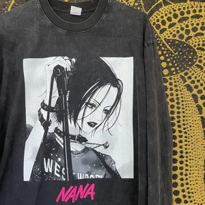 Camiseta larga para hombre NANA manga larga lavado químico negra 3 Heisei retro R22 Ai fr - Imagen 1 de 6
