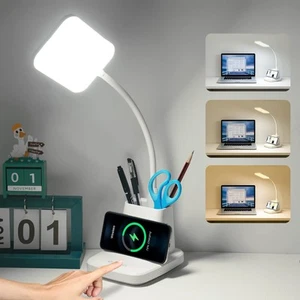 LED Desk Lamp with Wireless Charger, White Desk Light with Pen Holder, 3 Colo... - Picture 1 of 8
