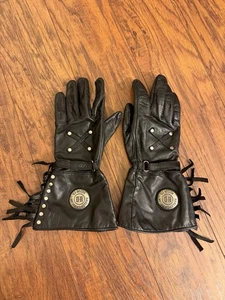 Guantes de motocicleta Harley Davidson grandes de cuero negro con flecos plateados para mujer” - Imagen 1 de 3