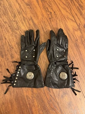 Guantes de motocicleta Harley Davidson grandes de cuero negro con flecos plateados para mujer” Foto 1 de 3