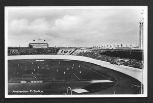 Amsterdam rppc Olympiastadion Fußball Vigevano Niederlande 2 Briefmarken 1939 - Bild 1 von 1