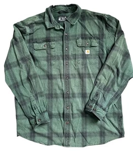 Camisa Carhartt Para Hombre Pesada Calce Suelto Franela Manga Larga Verde Talla XL - Imagen 1 de 10