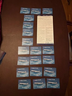 United Airlines B-767  (19) trading cards & 5/02 B-767-300 2 Cabin safety card - Image 1 of 4
