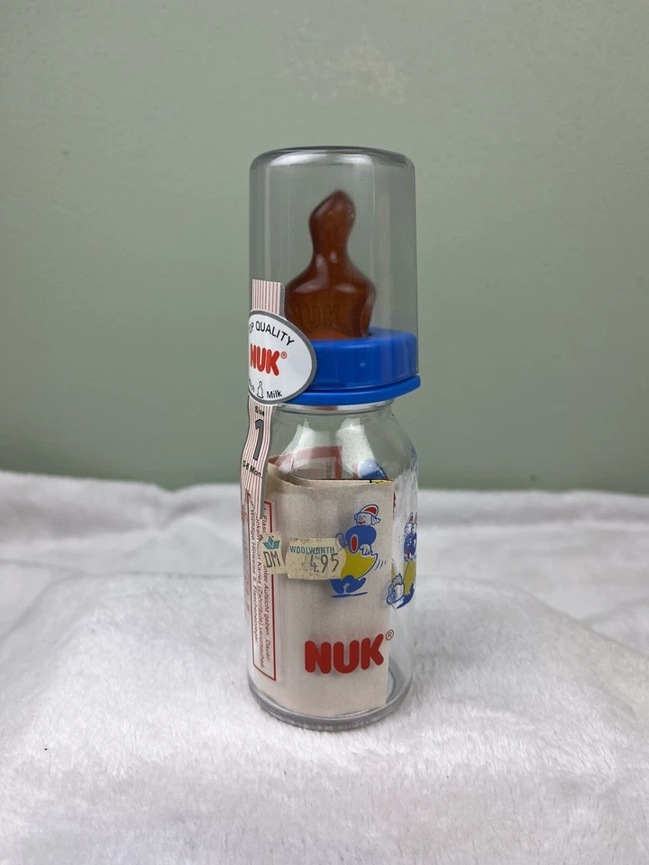 Garrafa de vidro vintage marca NUK coleção Nukolino ALEMANHA 4 oz tamanho 1 RARA - Imagem 1 de 4