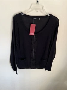 Tahari Damen LP schwarz Acryl & Wolle durchgehender Reißverschluss dünne Strickjacke Pullover NEU - Bild 1 von 9