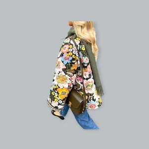 Vintage Jacket Flower Print Fleece Lined Coat Elegant Jacket New - Picture 1 of 11