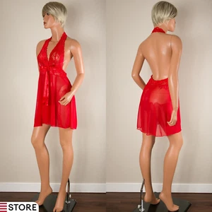 💖Sexy Lencería Roja Malla Split Slip Babydoll Chemise Prendas para dormir Tanga M - Imagen 1 de 8