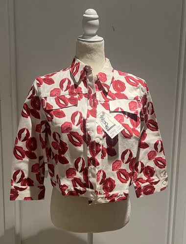 Giacca stile denim stetch bianco baci rossetto XL NUOVA San Valentino