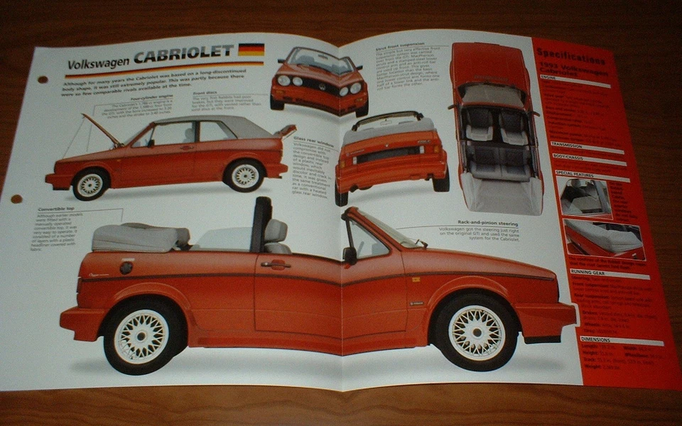 1993 VOLKSWAGEN CABRIOLET ORIGINAL IMP BROCHURE SPECS INFO 93-79★★ - Image 1 of 1