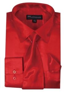 Men's Shiny Silky Satin Solid Dress Shirt w/ Tie and Hanky Set 08