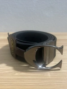 COACH Wide Sculpted C Buckle Reversibel Black/Blue Leather Cut To Size Belt - Picture 1 of 6