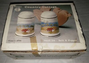 Sangostone COUNTRY COTTAGE Salt & Pepper Shakers stoneware 4" and boxed Japanese - Picture 1 of 12