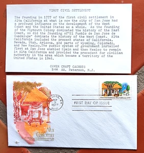 ALTA CALIFORNIA PRIMER ASENTAMIENTO CIVIL SAN JOSE 1977 COVERCAFT CACHET FDC + INFORMACIÓN - Imagen 1 de 1
