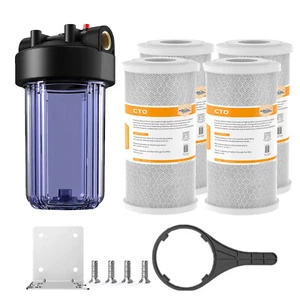 Carcasa filtro de agua grande azul transparente para toda la casa de 10 pulgadas y sistema de carbono CTO 4 piezas - Imagen 1 de 17