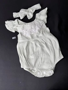 New Girls 3-6 Month Boutique Baby Girls Green Romper Jumpsuit - Picture 1 of 4