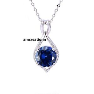 Blue sapphire necklace, Handmade Bridal 925 Sterling Silver, sapphire Pendant