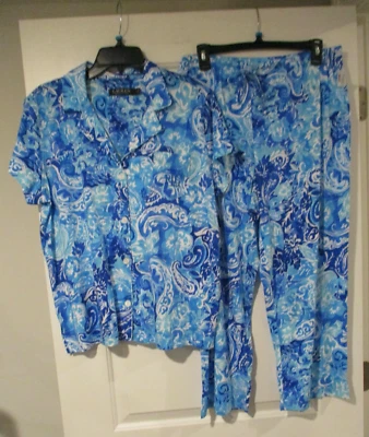 Lauren Ralph Lauren Mujer Clásico Azul Estampado Paisley Pijama Talla Grande Foto 1 de 4