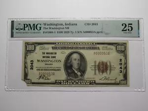 $100 1929 Washington Indiana IN National Currency Bank Note Bill Ch #2043 VF25 - Picture 1 of 5