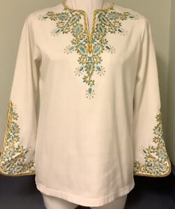 Bob Mackie Wearable Art Embroidered Ivory Tunic Top Size Medium New