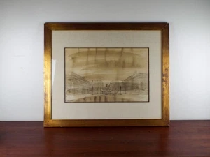 Antique French Pen Ink Drawing Palace of Bourbon Paris Signed Waldron Framed Art - Picture 1 of 12